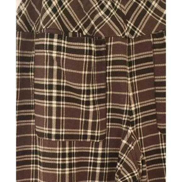 NEW FREE PEOPLE HUDSON CANYON CHARCOAL COMBO SLOUCHY PLAID COTTON PANTS MEDIUM - Picture 9 of 12